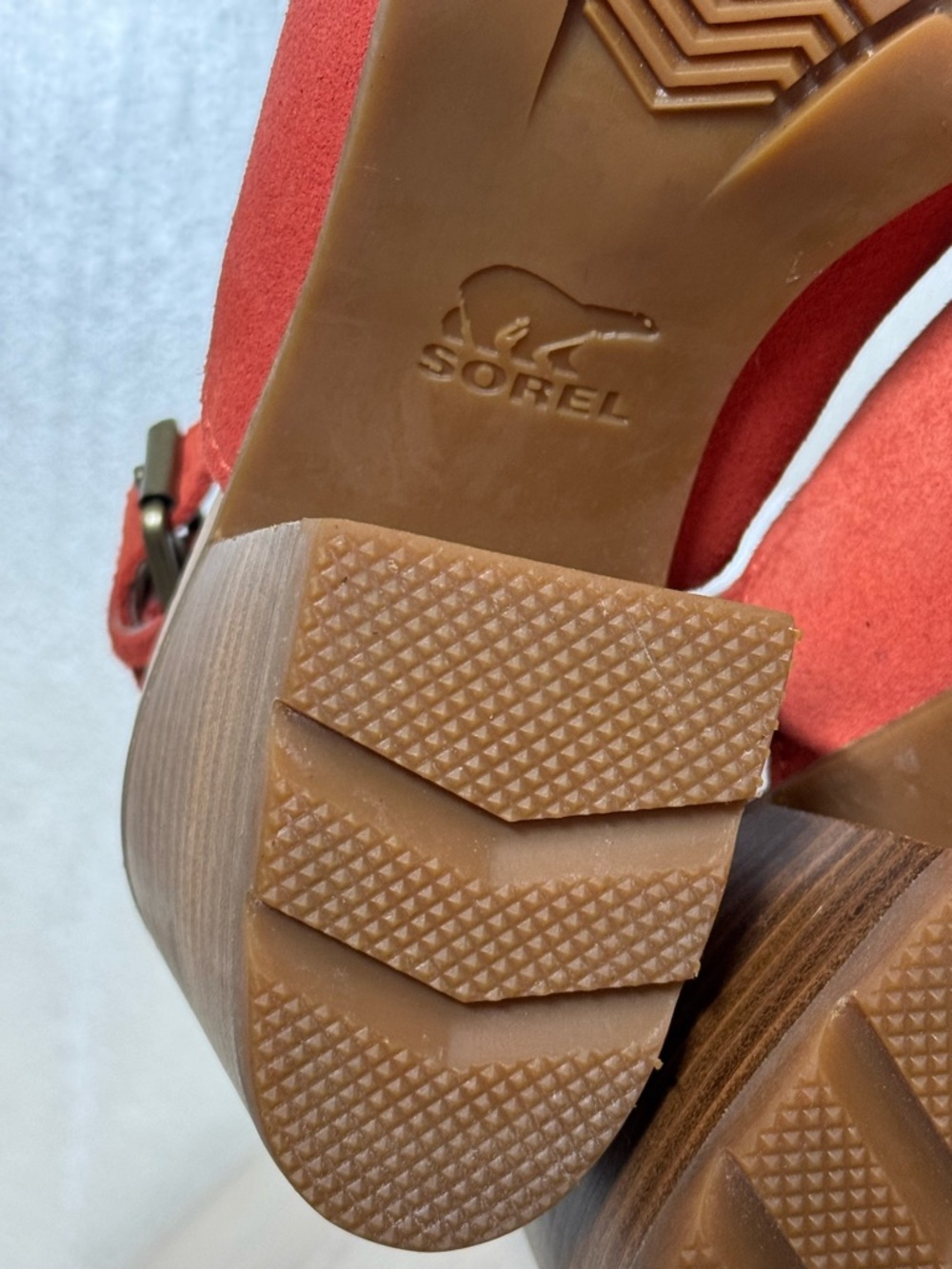 Sorel Nadia Size 7.5 Orange Suede Slingback Block Heel Chunky Sandals - Picture 10 of 12